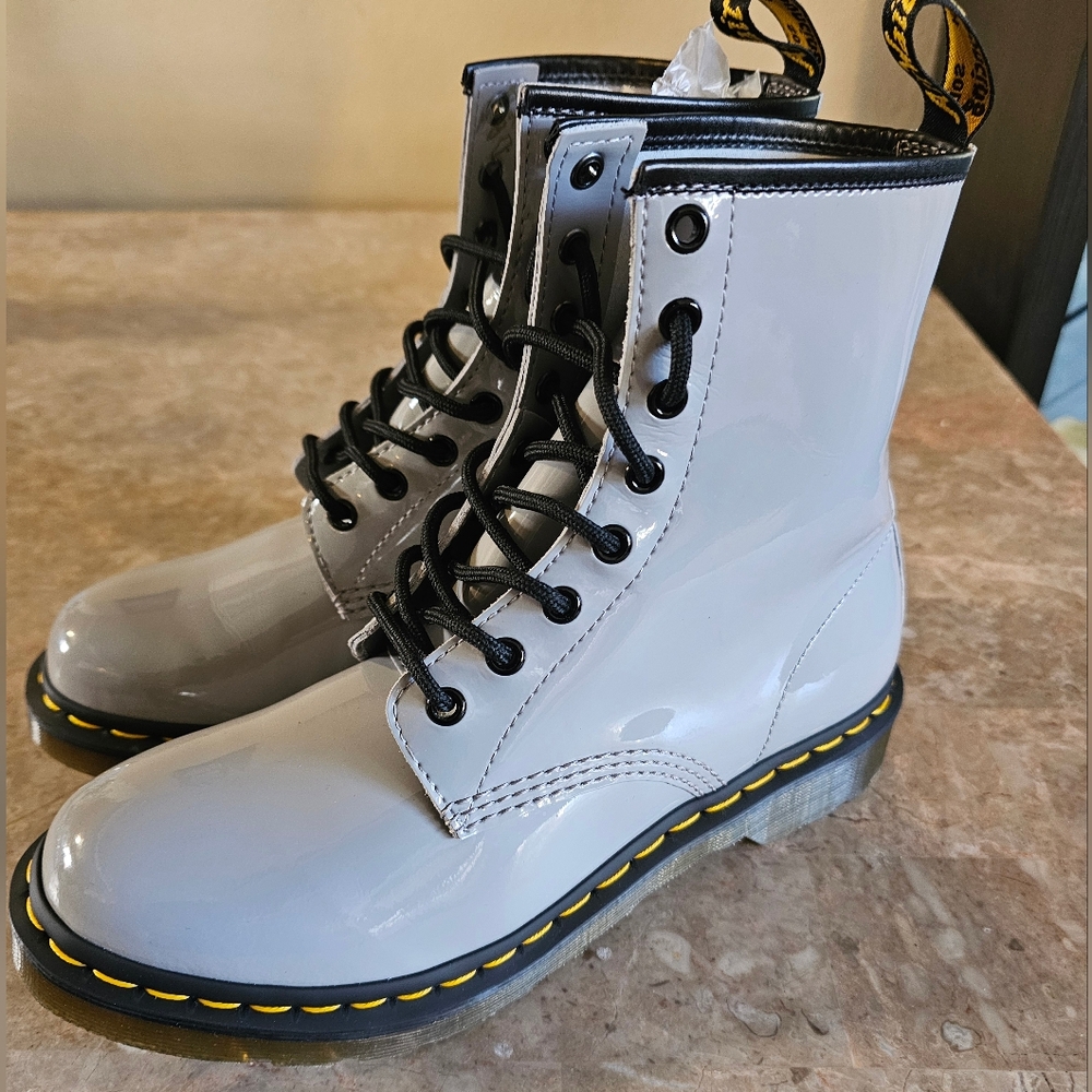 Dr. Martens  1460 Patent Leather Lamper Lace Up Boots in Gray Women's Size 10L